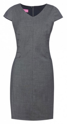 2286G Sukienka jasnoszara, ubrania na targi, szara sukienka, szare sukienki firmowe, sukienka z logo, sukienka z logiem, eleganckie sukienki Warszawa, sukienka na spotkanie biznesowe, sukienki na spotkania biznesowe