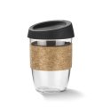 kubek szklany szkło borowokrzemowe odporne na temperatury wysokie uchwyt z korka korkowy wieczko zdejmowane sylikoowe z dziurką do picia