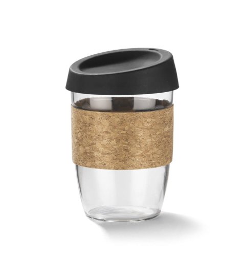 kubek szklany szkło borowokrzemowe odporne na temperatury wysokie uchwyt z korka korkowy wieczko zdejmowane sylikoowe z dziurką do picia