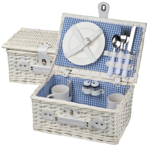 Kosz piknikowy Emmerlev, kosz piknikowy z wyposażeniem, elegancki kosz wiklinowy z logo, koszyk na piknik