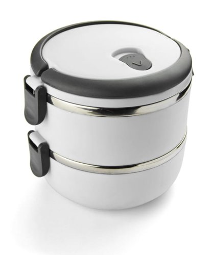 Pojemnik TOGO 700 + 700 ml biały, białe pojemniki na jedzenie, metalowe kanki na jedzenie, na żywność z logo firmy, z logo, z nadrukiem, z grawerem, szczelne pojemniki na obiad, szczelny pojemnik na zupę z logo