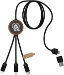 SCX.design C37 kabel do ładowania z podświetlanym logo 5-w-1 rPET i z okrągłą drewnianą obudową