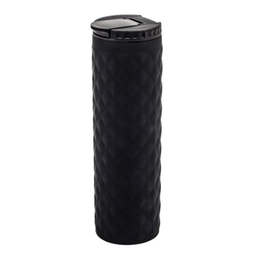 Kubek izotermiczny Tallin 450 ml, czarny, czarne kubki reklamowe, czarne kubki trzymające ciepło