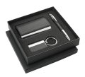 Zestaw upominkowy JOE, eleganckie etui na wizytówki z logo, czarne etui na wizytówki, czarny wizytownik, czarny długopis z grawerem, elegancki długopis z logo, etui na wizytówki z grawerem, brelok z grawerem
